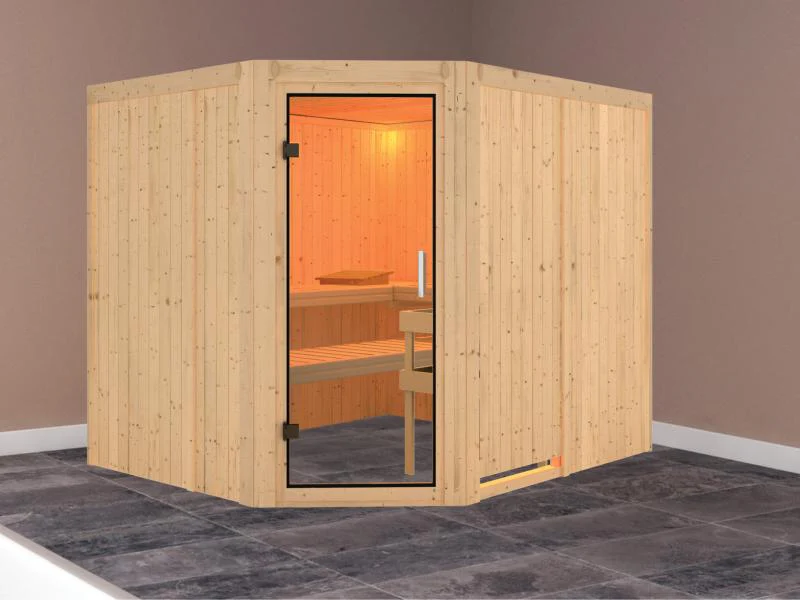 Karibu Sauna Malin ohne Ofen, ohne Dachkranz, mit Klarglas Ganzglastür - Image 2