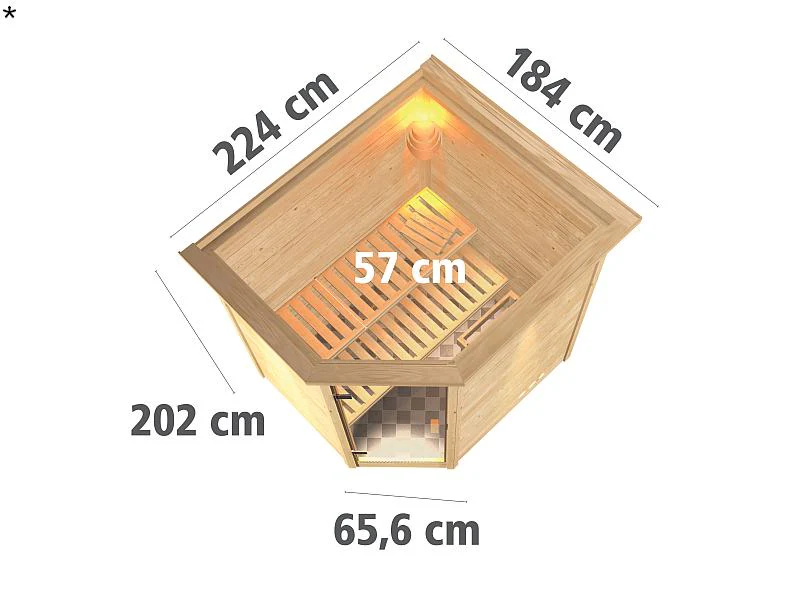 Karibu Sauna Mia 38 mm mit Dachkranz- ohne Ofen- energiesparende Saunatür - Image 3