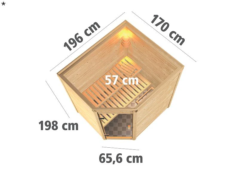Karibu Sauna Mia 38 mm ohne Dachkranz- ohne Ofen- energiesparende Tür - Image 3