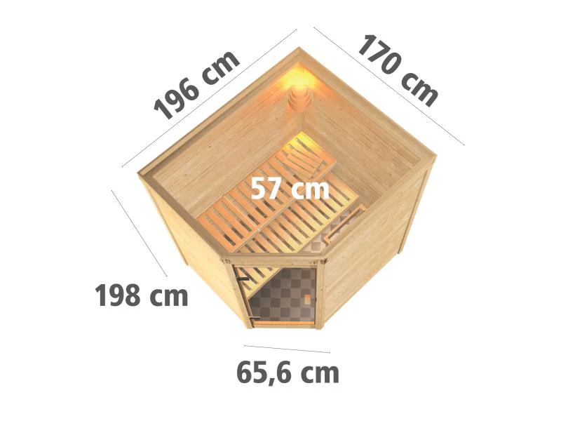 Karibu Sauna Mia inkl. 9 kW Bioofen ext. Steuerung, mit energiesparender Saunatür -ohne Dachkranz- - Image 3