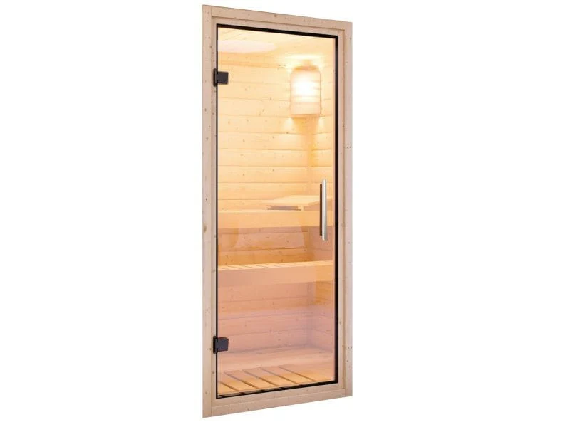 Karibu Sauna Mia inkl. 9 kW Bioofen ext. Steuerung, mit Klarglas Ganzglassaunatür -ohne Dachkranz- - Image 7