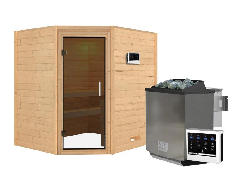 Karibu Sauna Mia inkl. 9 kW Bioofen ext. Steuerung, mit moderner Saunatür -ohne Dachkranz- - Image 2