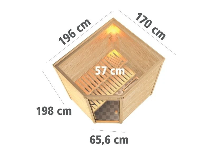 Karibu Sauna Mia inkl. 9 kW Ofen ext. Steuerung, mit energiesparender Saunatür -ohne Dachkranz- - Image 3