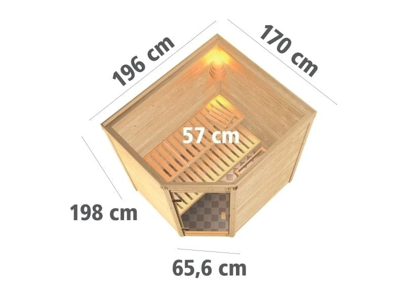 Karibu Sauna Mia inkl. 9 kW Ofen ext. Steuerung, mit moderner Saunatür -ohne Dachkranz- - Image 3