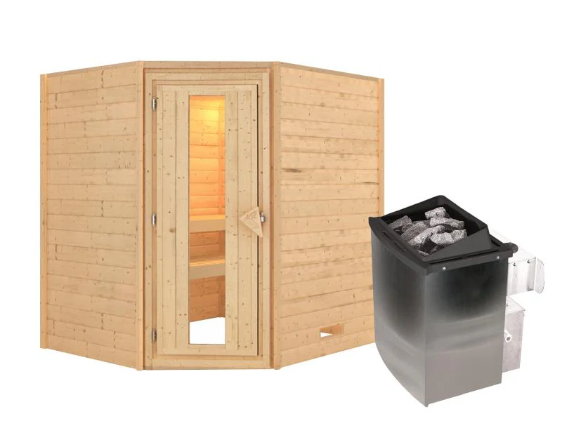 Karibu Sauna Mia inkl. 9 kW Ofen integr. Steuerung, mit energiesparender Saunatür -ohne Dachkranz- - Image 2