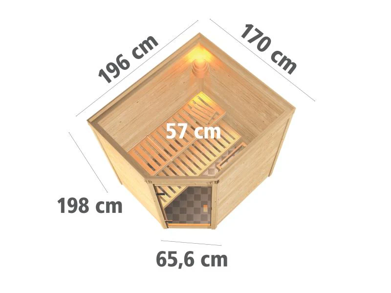 Karibu Sauna Mia inkl. 9 kW Ofen integr. Steuerung, mit energiesparender Saunatür -ohne Dachkranz- - Image 3