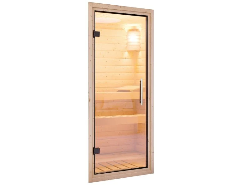 Karibu Sauna Mia inkl. 9 kW Ofen integr. Steuerung, mit Klarglas Ganzglassaunatür -ohne Dachkranz- - Image 6
