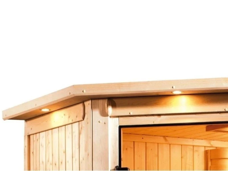 Karibu Sauna Mia inkl. 9 kW Ofen integr. Steuerung, mit Klarglassaunatür -mit Dachkranz- - Image 7