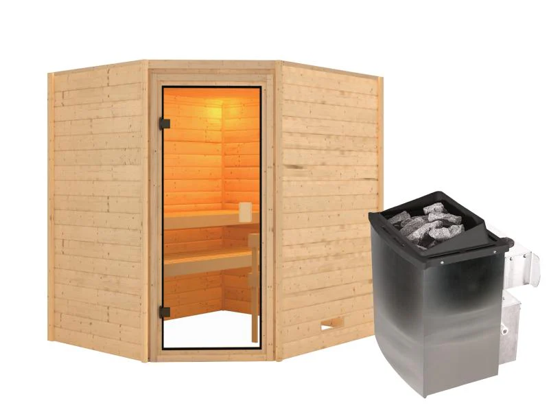 Karibu Sauna Mia inkl. 9 kW Ofen integr. Steuerung, mit klassischer Saunatür -ohne Dachkranz- - Image 2
