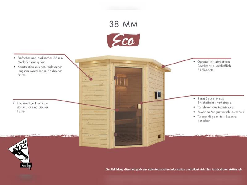 Karibu Sauna Mia inkl. 9 kW Ofen integr. Steuerung, mit klassischer Saunatür -ohne Dachkranz- - Image 8