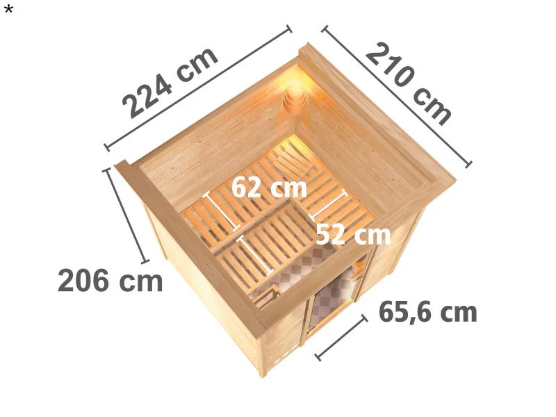 Karibu Sauna Mojave inkl. 9 kW Bio Ofen mit ext. Steuerung, mit Dachkranz, mit Klarglas Ganzglastür - Image 3