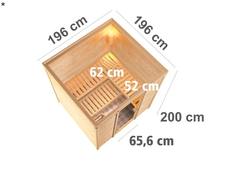 Karibu Sauna Mojave inkl. 9-kW-Bioofen mit externer Steuerung, ohne Dachkranz, mit energiesparender - Image 3