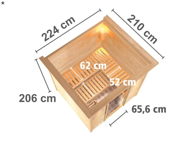 Karibu Sauna Mojave inkl. 9-kW-Ofen mit externer Steuerung, mit Dachkranz, mit energiesparender Saun - Image 3