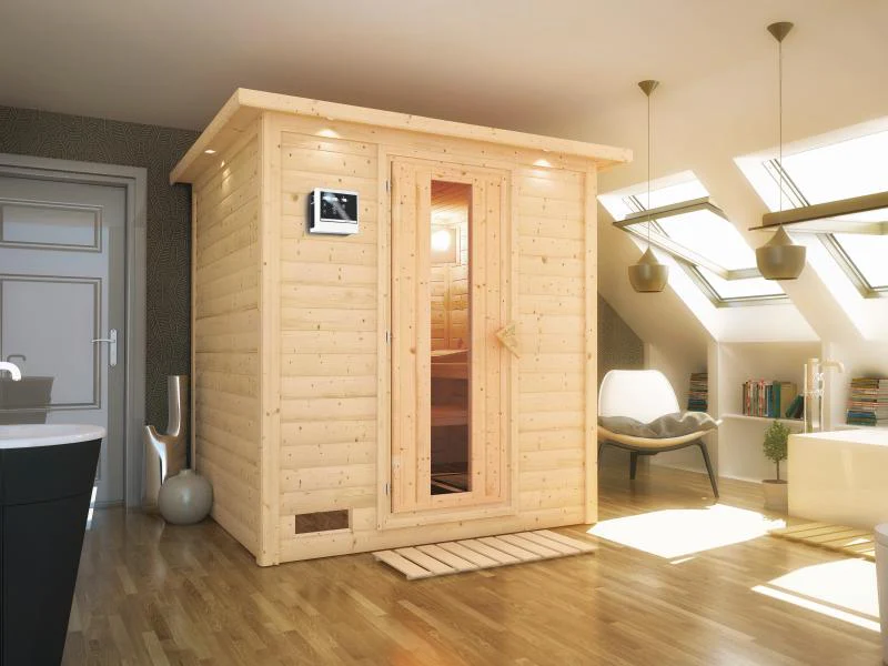 Karibu Sauna Mojave inkl. 9-kW-Ofen mit externer Steuerung, mit Dachkranz, mit energiesparender Saun - Image 4