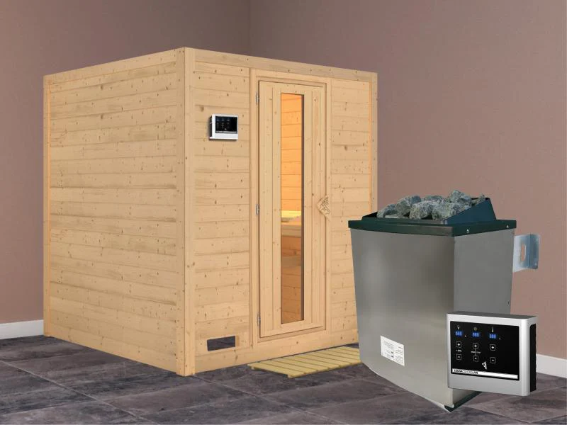 Karibu Sauna Mojave inkl. 9-kW-Ofen mit externer Steuerung, ohne Dachkranz, mit energiesparender Sau - Image 2
