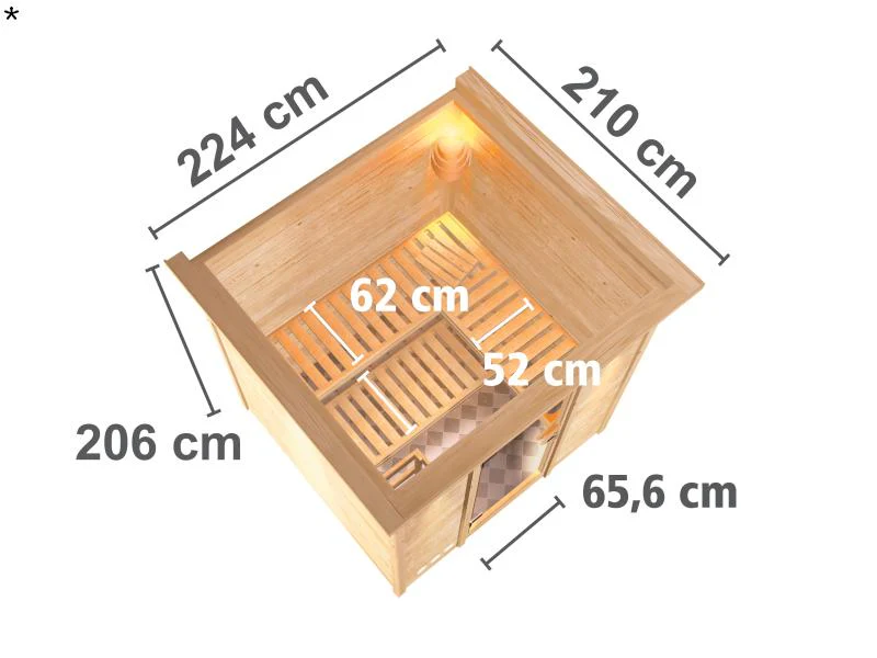 Karibu Sauna Mojave inkl. 9 kW Ofen mit int. Steuerung, mit Dachkranz, mit Klarglas Ganzglastür - Image 3
