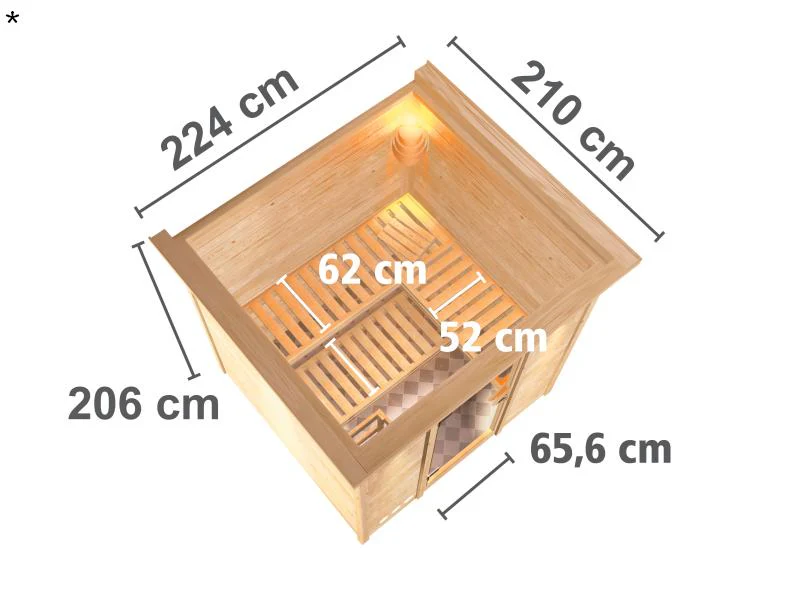 Karibu Sauna Mojave inkl. 9-kW-Ofen mit interner Steuerung, mit Dachkranz, mit energiesparender Saun - Image 3