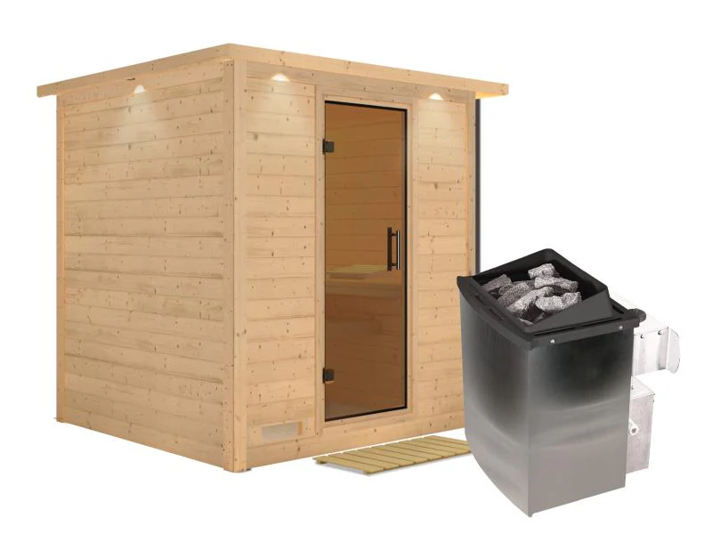 Karibu Sauna Mojave inkl. 9-kW-Ofen mit interner Steuerung, mit Dachkranz, mit moderner Saunatür - Image 2