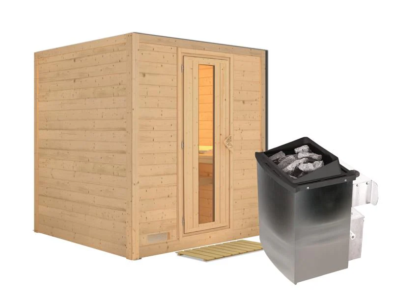 Karibu Sauna Mojave inkl. 9-kW-Ofen mit interner Steuerung, ohne Dachkranz, mit energiesparender Sau - Image 2
