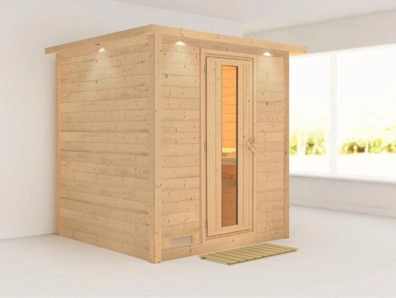Karibu Sauna Mojave ohne Ofen, mit Dachkranz, mit energiesparender Saunatür - Image 4