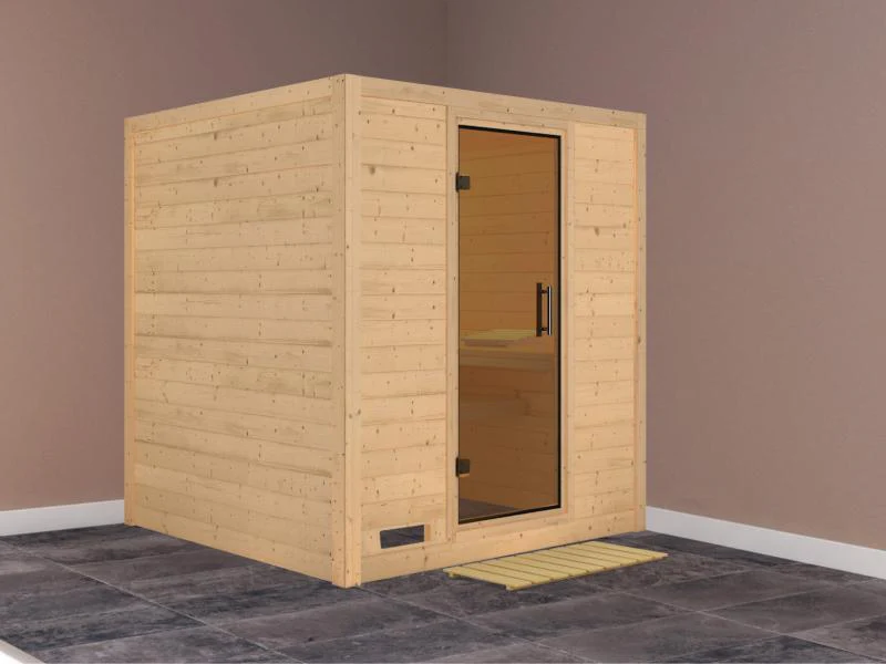 Karibu Sauna Mojave ohne Ofen, ohne Dachkranz, mit moderner Saunatür - Image 2