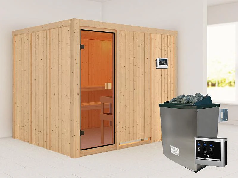 Karibu Sauna Nybro 68 mm inkl. 9 kW Ofen ext. Strg