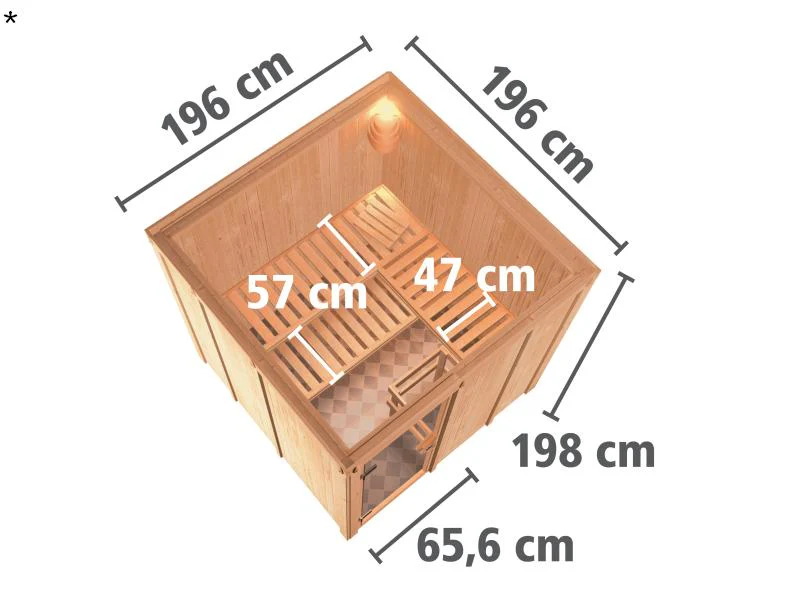 Karibu Sauna Rodin inkl. 9 kW Bio Ofen mit ext. Steuerung, ohne Dachkranz, mit Klarglas Ganzglastür - Image 3