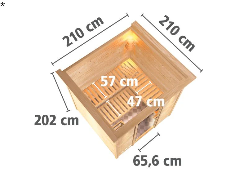 Karibu Sauna Rodin inkl. 9 kW Ofen mit ext. Steuerung, mit Dachkranz, mit Klarglas Ganzglastür - Image 3