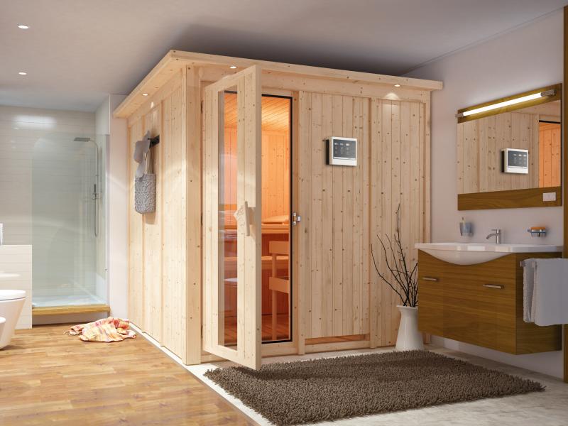 Karibu Sauna Rodin inkl. 9-kW-Ofen mit externer Steuerung, mit Dachkranz, mit energiesparender Sauna - Image 4