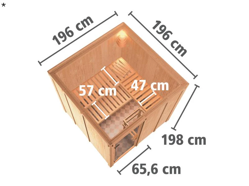 Karibu Sauna Rodin inkl. 9-kW-Ofen mit externer Steuerung, ohne Dachkranz, mit moderner Saunatür - Image 3
