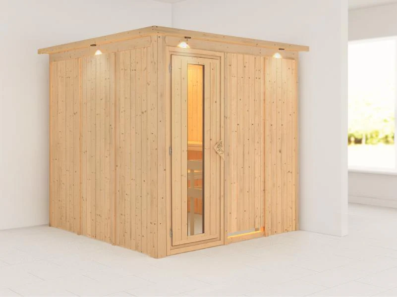 Karibu Sauna Rodin ohne Ofen, mit Dachkranz, mit energiesparender Saunatür - Image 4