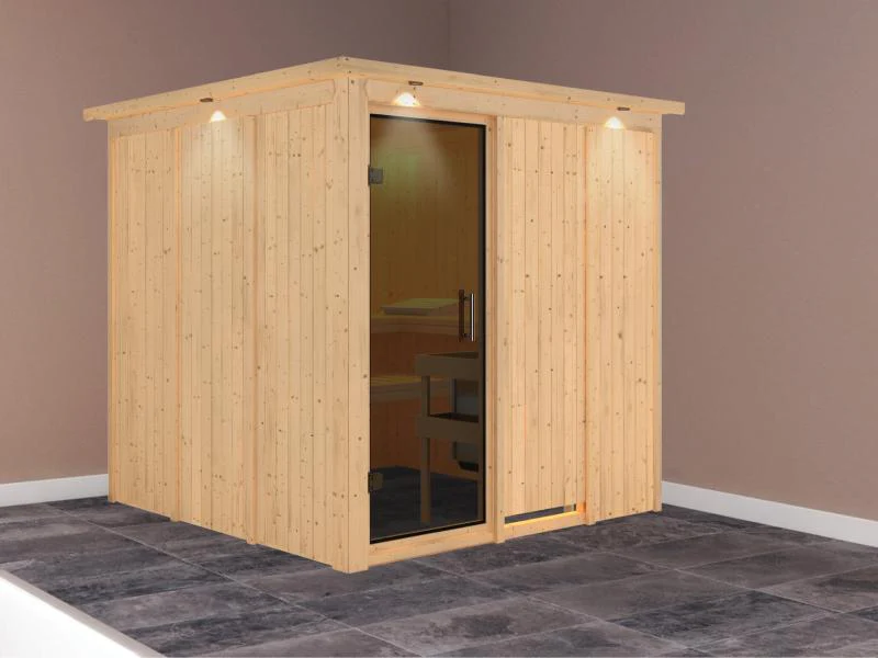 Karibu Sauna Rodin ohne Ofen, mit Dachkranz, mit moderner Saunatür - Image 2