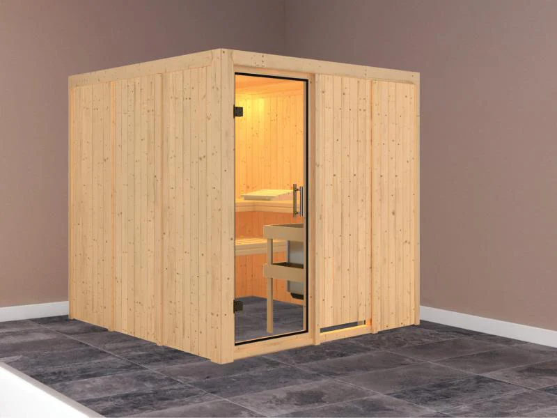 Karibu Sauna Rodin ohne Ofen, ohne Dachkranz, mit Klarglas Ganzglastür - Image 2