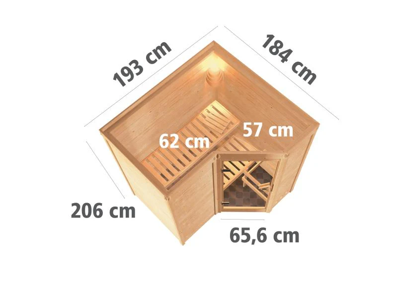 Karibu Sauna Sahib 1 inkl. 9 kW Bioofen ext. Steuerung, mit Klarglas-Ganzglastür - ohne Dachkranz- - Image 3