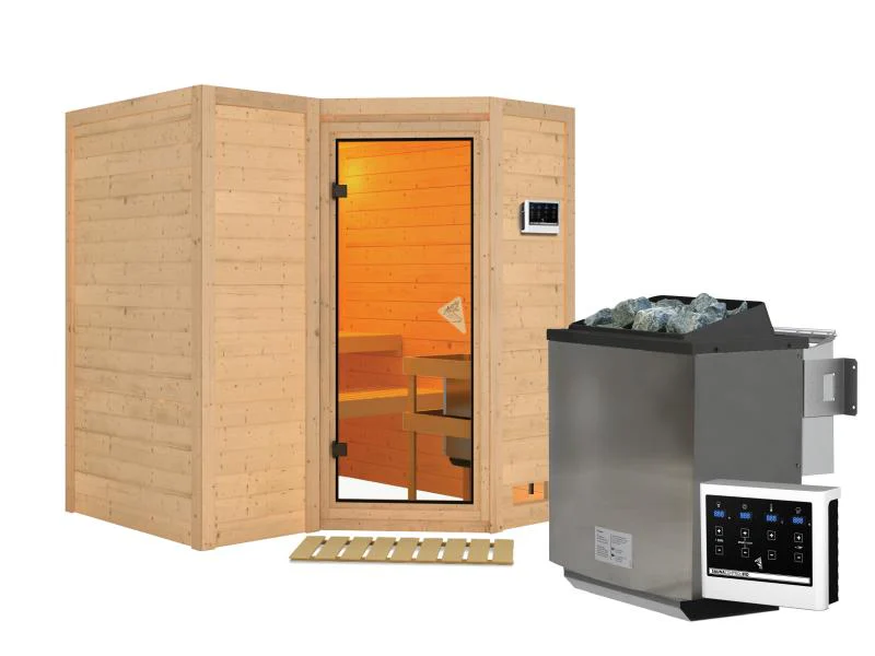Karibu Sauna Sahib 1, inkl. 9 kW Bioofen ext. Steuerung, mit klassischer Tür -ohne Dachkranz- - Image 2