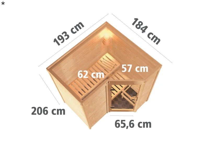 Karibu Sauna Sahib 1, inkl. 9 kW Bioofen ext. Steuerung, mit klassischer Tür -ohne Dachkranz- - Image 3