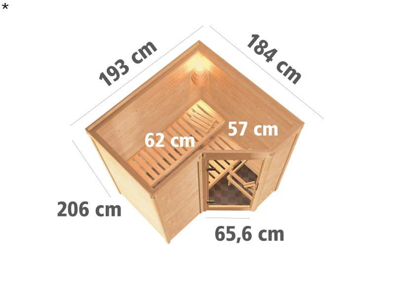 Karibu Sauna Sahib 1 inkl. 9 kW Ofen ext. Steuerung, mit energiesparender Saunatür -ohne Dachkranz- - Image 3
