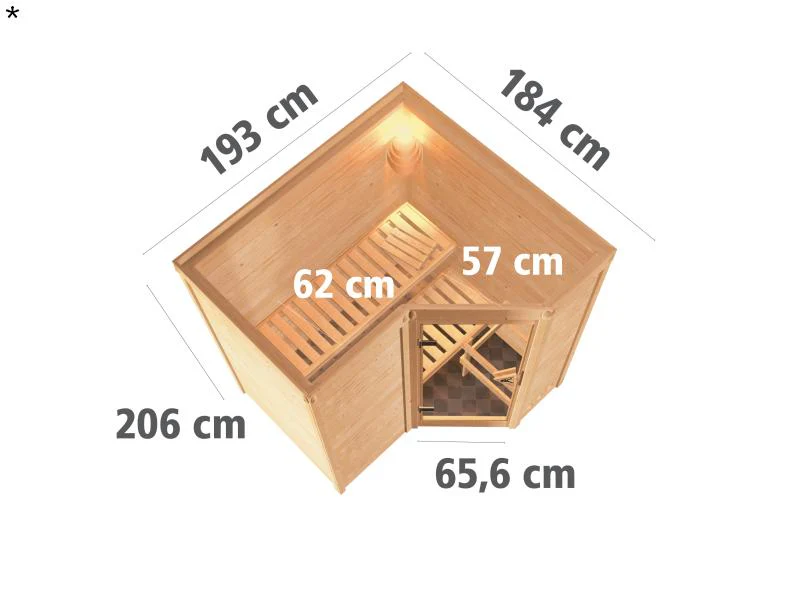 Karibu Sauna Sahib 1 inkl. 9 kW Ofen ext. Steuerung, mit klassischer Saunatür -ohne Dachkranz- - Image 3