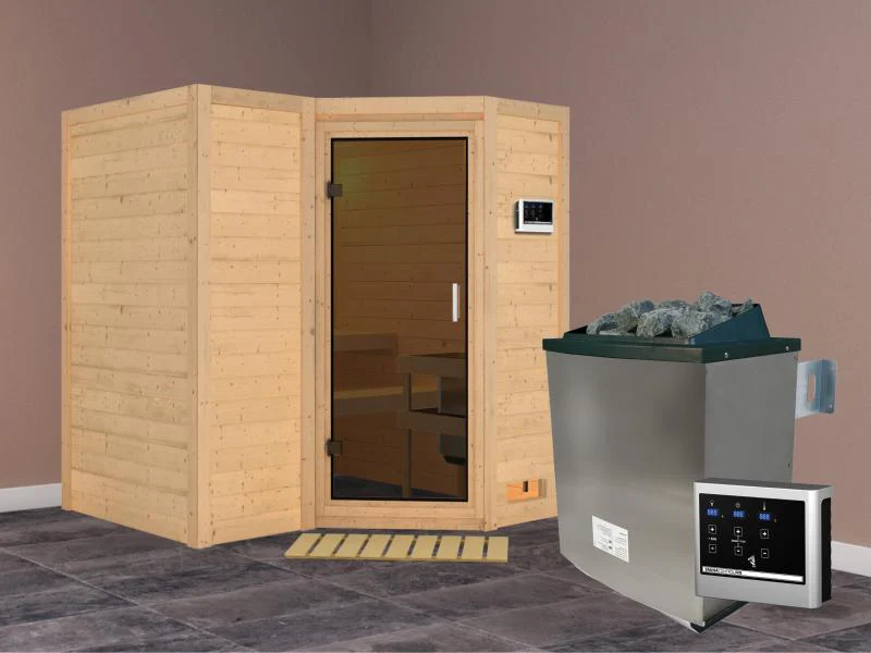 Karibu Sauna Sahib 1 inkl. 9 kW Ofen ext. Steuerung, mit moderner Saunatür -ohne Dachkranz- - Image 2