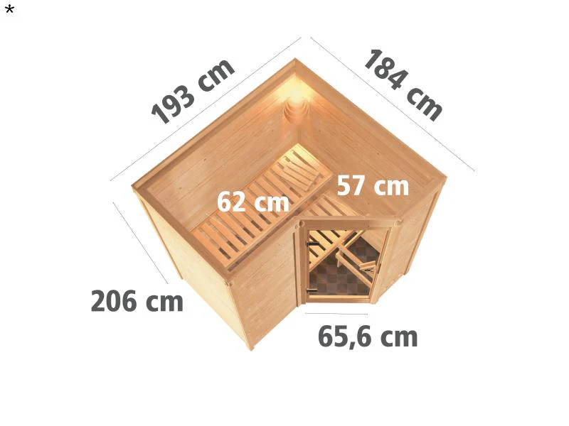 Karibu Sauna Sahib 1 inkl. 9 kW Ofen ext. Steuerung, mit moderner Saunatür -ohne Dachkranz- - Image 3