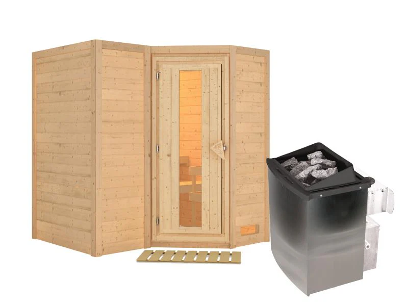 Karibu Sauna Sahib 1 inkl. 9 kW Ofen integr. Steuerung, mit energiesparender Saunatür -ohne Dachkran - Image 2