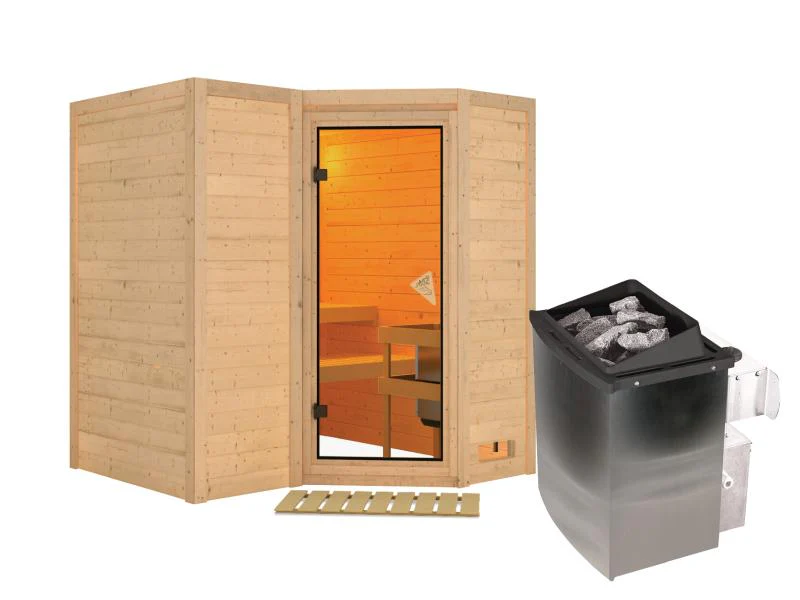 Karibu Sauna Sahib 1 inkl. 9 kW Ofen integr. Steuerung, mit klassischer Saunatür  -ohne Dachkranz- - Image 2