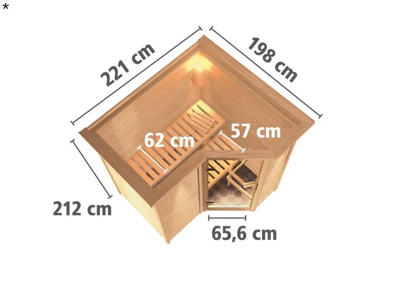 Karibu Sauna Sahib 1 inkl. 9 kW Ofen integr. Steuerung, mit moderner Saunatür -mit Dachkranz- - Image 3