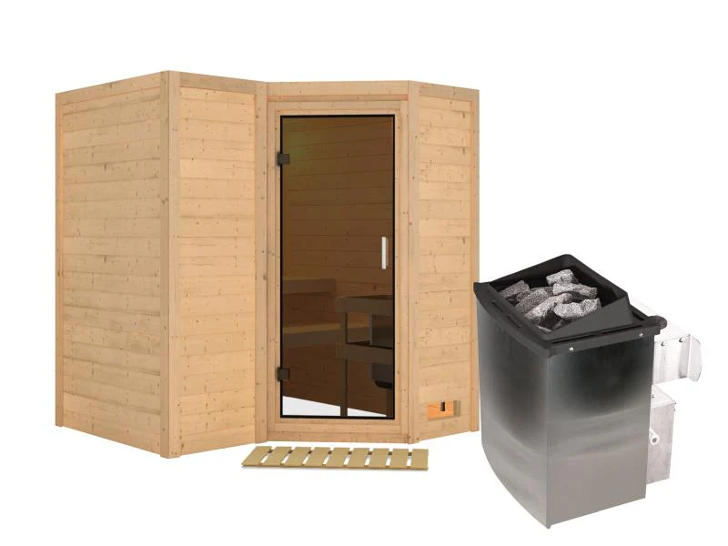 Karibu Sauna Sahib 1 inkl. 9 kW Ofen integr. Steuerung, mit moderner Saunatür -ohne Dachkranz- - Image 2