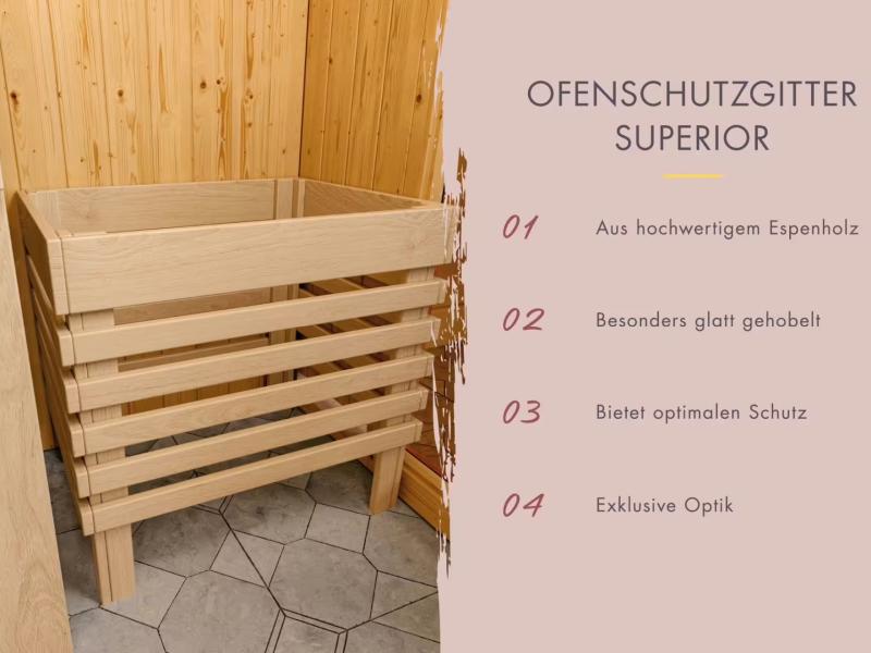 Karibu Sauna Sahib 1 inkl. 9 kW Ofen mit ext. Steuerung, mit Klarglas-Ganzglastür -mit Dachkranz- - Image 8