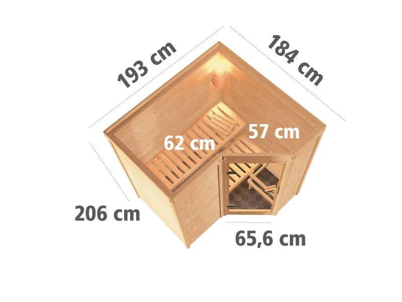 Karibu Sauna Sahib 1 inkl. 9 kW Ofen mit integr. Steuerung, mit Klarglas-Ganzglastür -ohne Dachkranz - Image 3