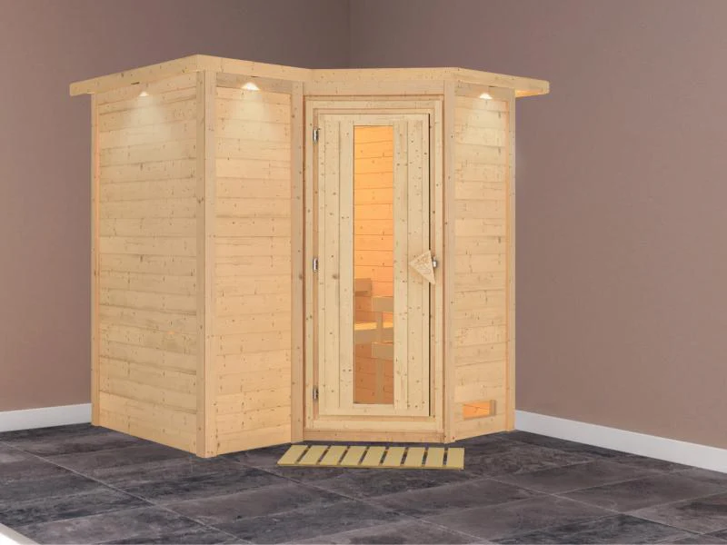 Karibu Sauna Sahib 1 ohne Ofen, mit energiesparender Saunatür -mit Dachkranz- - Image 2