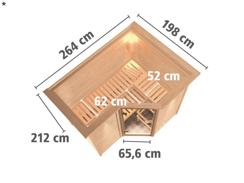 Karibu Sauna Sahib 2 inkl. 9-kW-Bioofen mit externer Steuerung, mit Dachkranz, mit energiesparender - Image 3