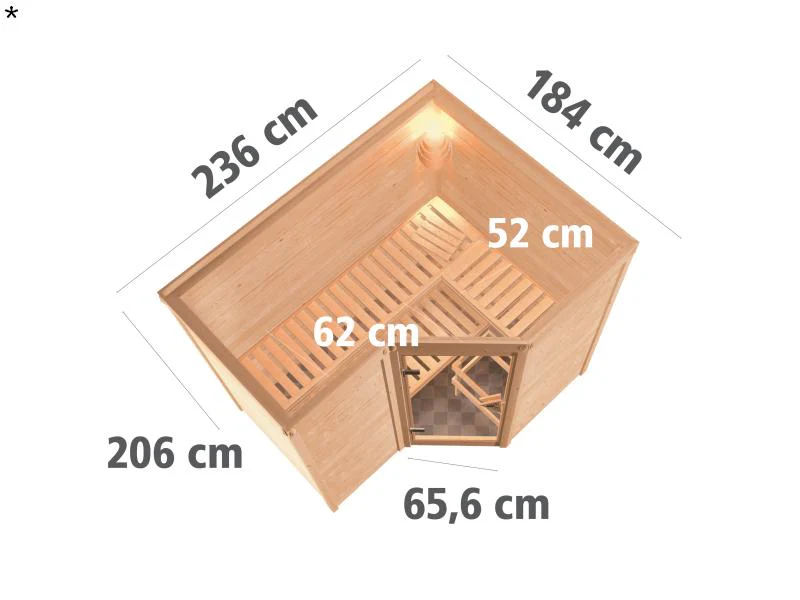 Karibu Sauna Sahib 2 inkl. 9-kW-Bioofen mit externer Steuerung, ohne Dachkranz, mit energiesparender - Image 3