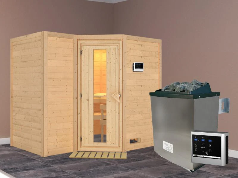 Karibu Sauna Sahib 2 inkl. 9-kW-Ofen mit externer Steuerung, ohne Dachkranz, mit energiesparender Sa - Image 2